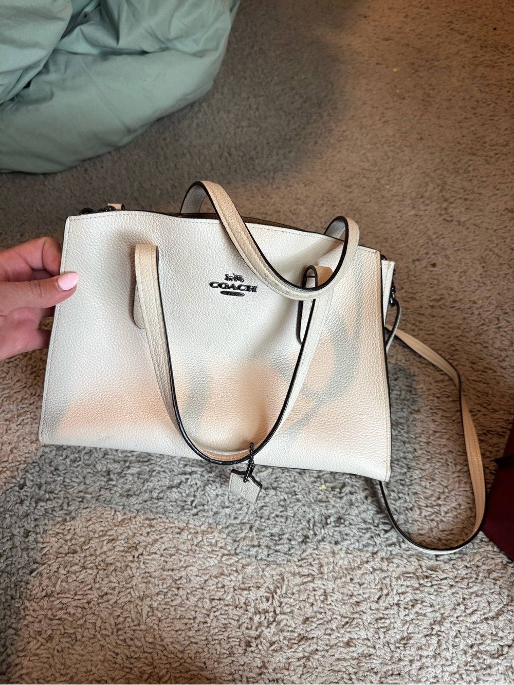 Coach White Pebbled Leather Satchel with Signature Hardware